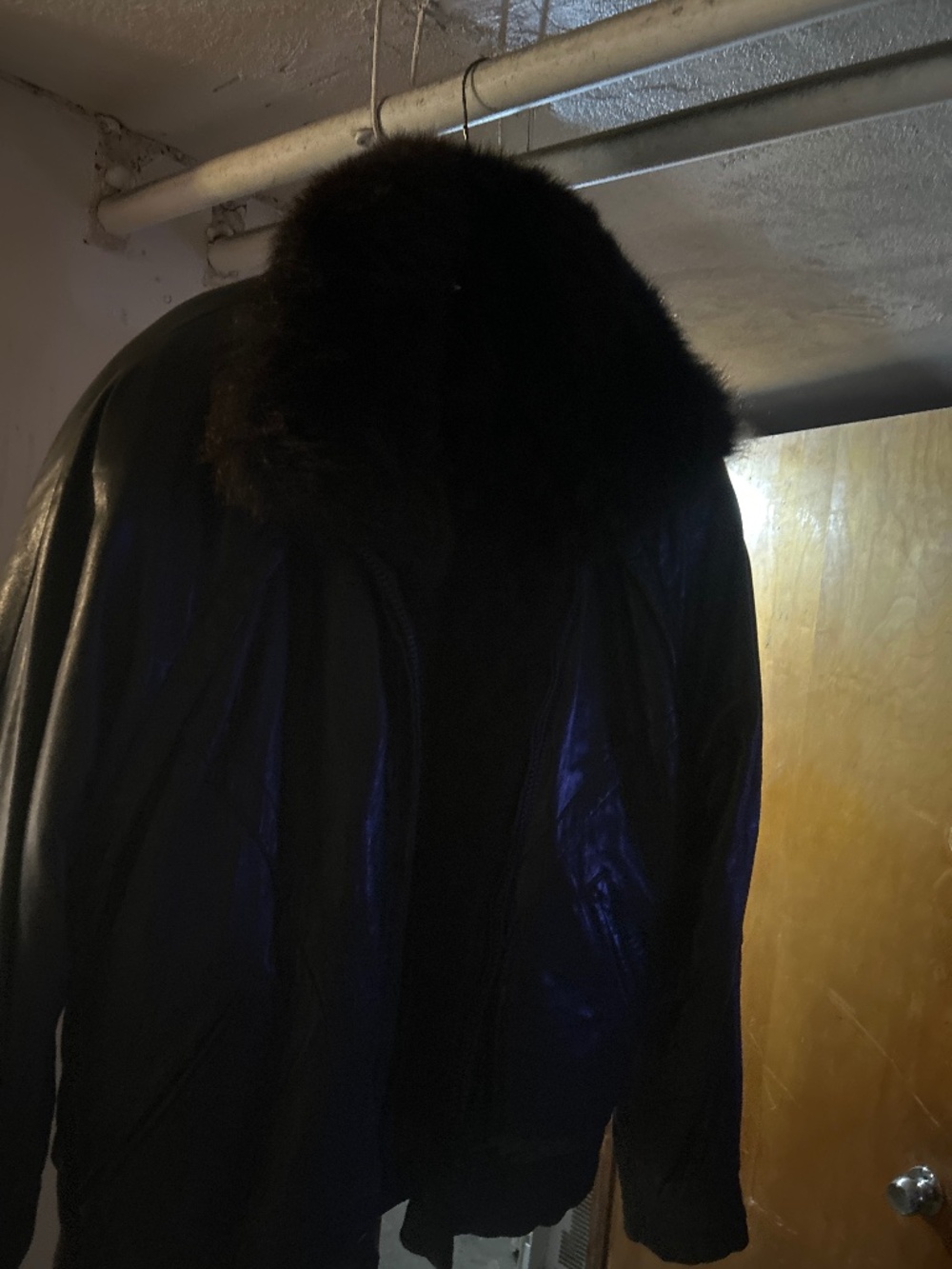 Vintage Black Leather/Fur Possum Jacket size large